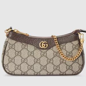 Gucci Beige and Brown Shoulder Bag with Gold Accents- Ophidia Mini